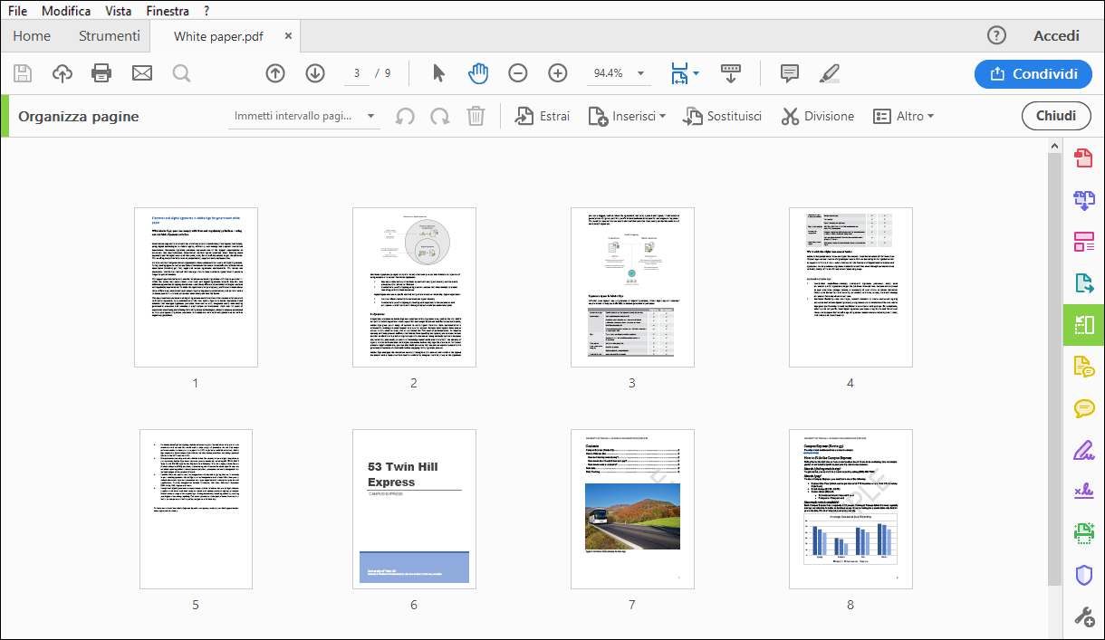 Indicazioni per separare le pagine PDF utilizzando lo strumento Dividi