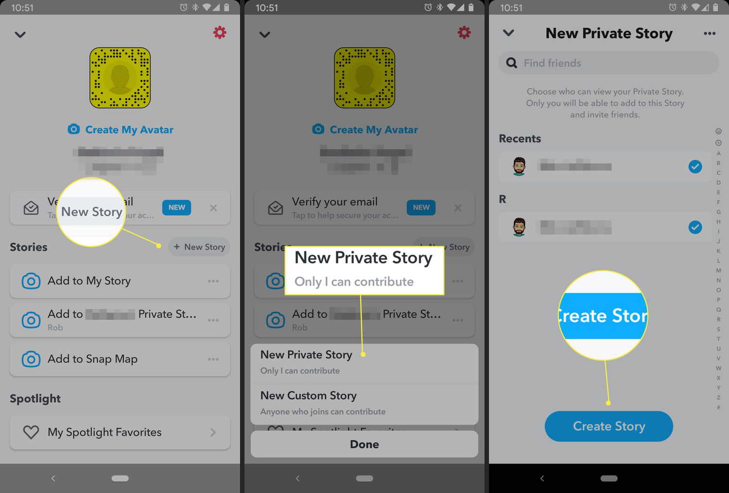 how to post a private story on snapchat