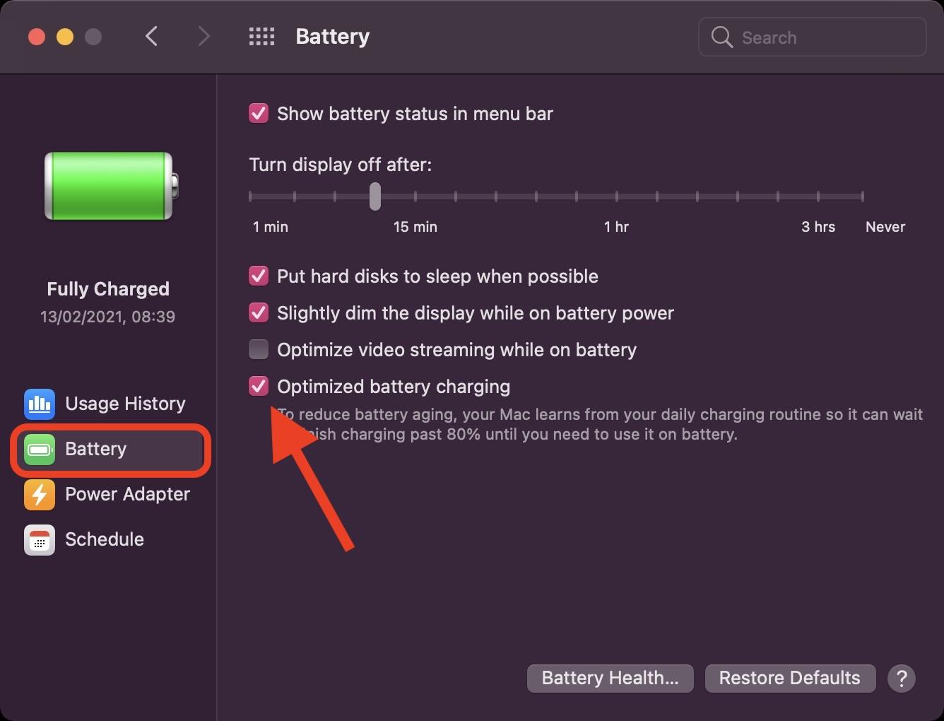 how to turn off optimized battery charging